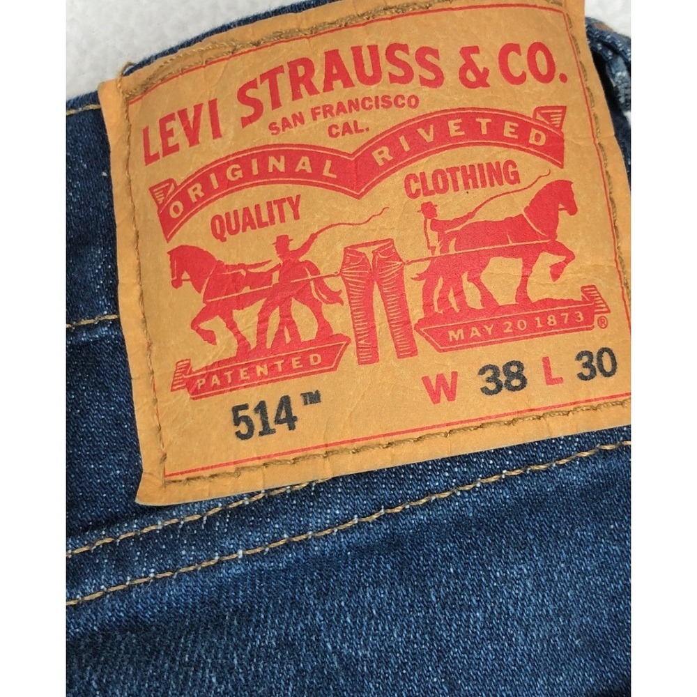 Levis 514 Straight Fit Mens Dark Wash Indigo Denim Jeans W38 L30 Red R Tab - Picture 10 of 11